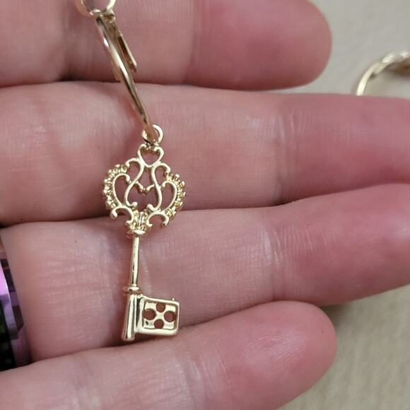 Dainty Heart Lock & Key Gold Tone Hoop Earrings - Picture 4 of 5